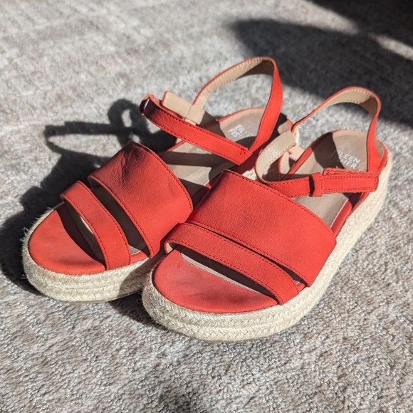 Eileen Fischer Coral Red/Orange Espadrille Sandals Size 7.5 - Picture 1 of 6